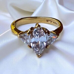 14k gold plated ring size 7 signed George Lind and rhinestone marquis engagem…